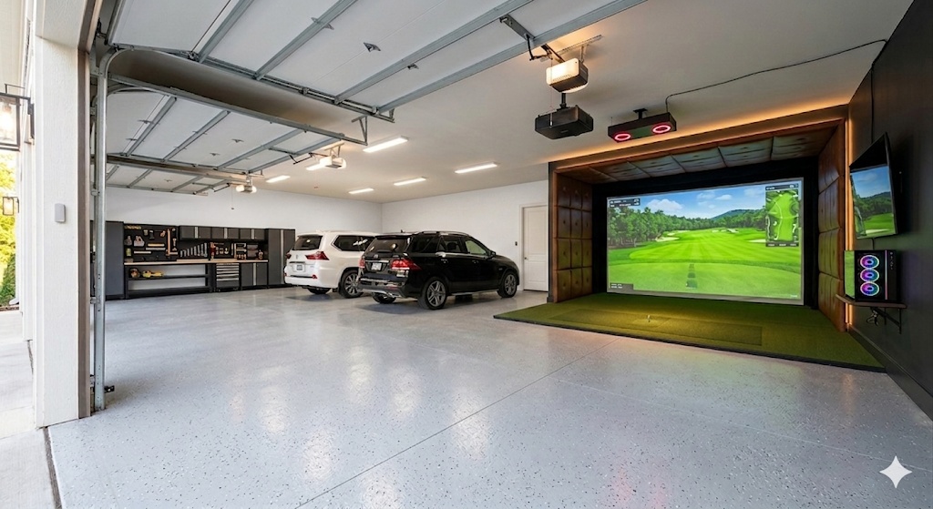 Finished garage golf simulator